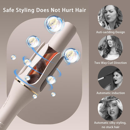 Thanksgiving & Christmas Gift Pick for Mom Women Girlfriend, Automatic Curling Iron Auto Hair Curler Rotating Iron Spinning with 4 Temps & 1" Large Barrel Auto Shut-Off for Styling, Champagne Gold