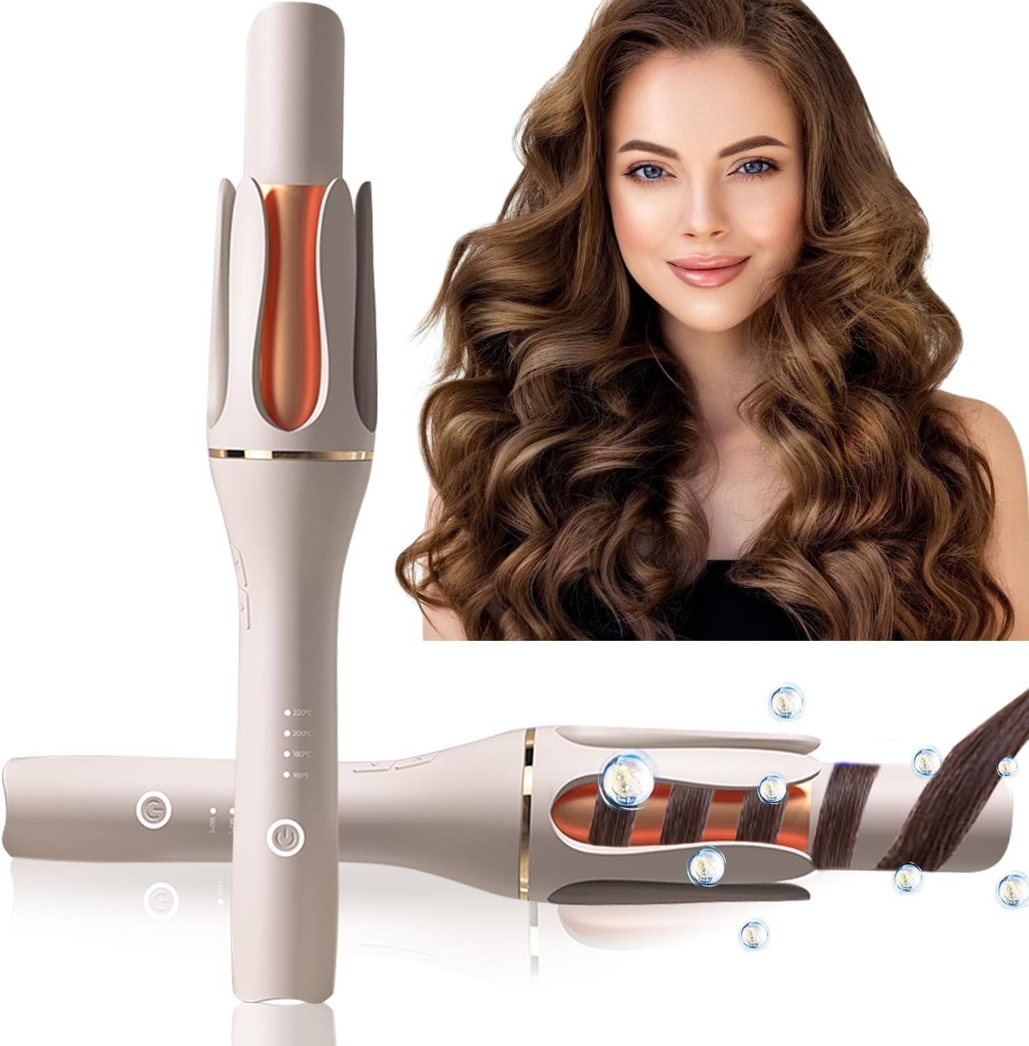 Thanksgiving & Christmas Gift Pick for Mom Women Girlfriend, Automatic Curling Iron Auto Hair Curler Rotating Iron Spinning with 4 Temps & 1" Large Barrel Auto Shut-Off for Styling, Champagne Gold
